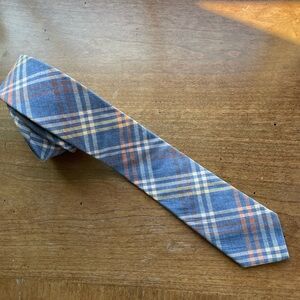 J. Crew Factory 100% Cotton Blue and Yellow Plaid Neck Tie 2.5” X 59”
